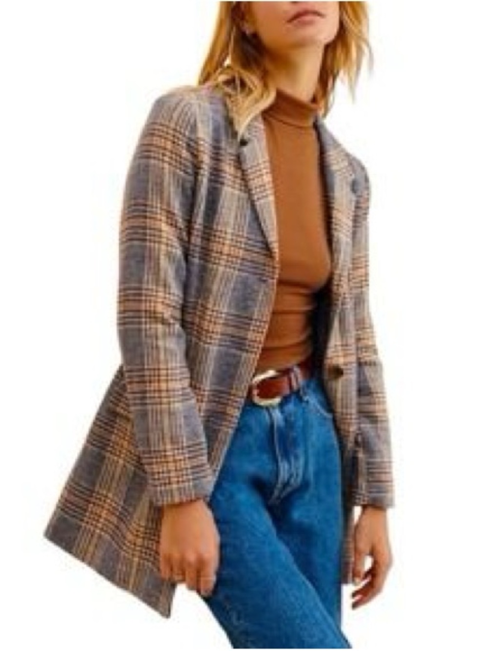 BB Dakota Blue and Tan Plaid Blazer Jacket